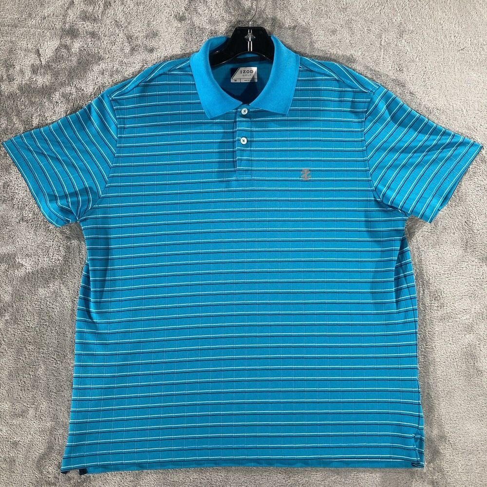 Izod Golf‎ Polo Shirt Mens Size M Medium Short Sleeve Blue Stripped